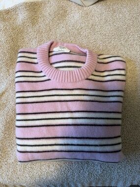 Aritzia Pink, White & Brown Striped Crewneck Sweater